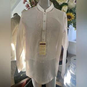 Men's Filipino Attire Cream Barong Tagalog XXL Button Down Shirt
